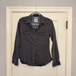 American Eagle Outfitters Black Denim Button-up Shirt
